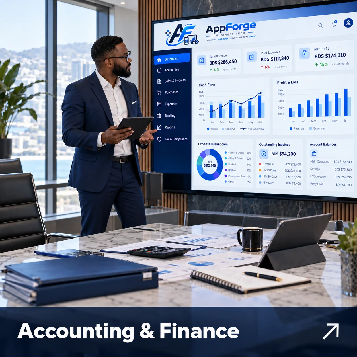 Modern AppForge accounting and finance dashboard presentation